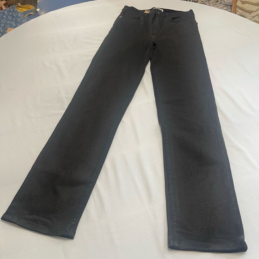Le Jean By Charlie Gay High Rise Sabine Straight Black Waxed Denim Jeans Size 26